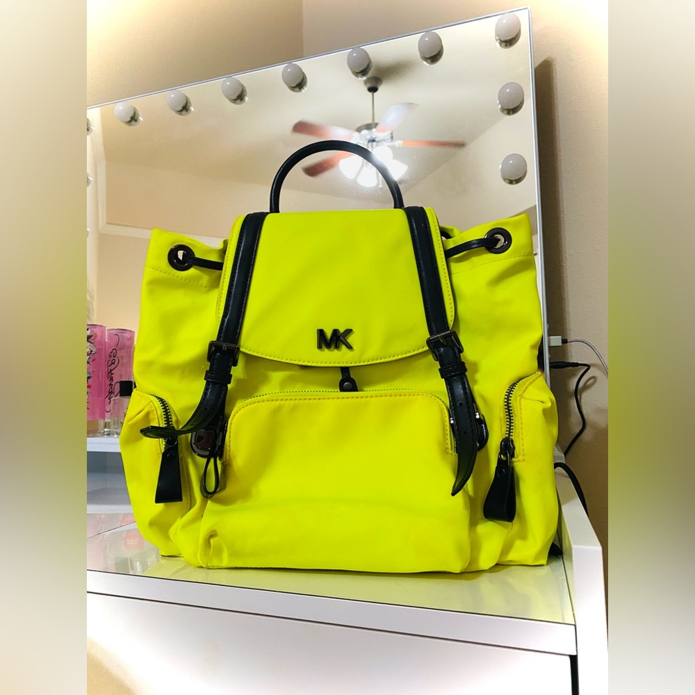 Michael Kors Beacon Medium Neon Yellow Nylon Backpack - Picture 2 of 5